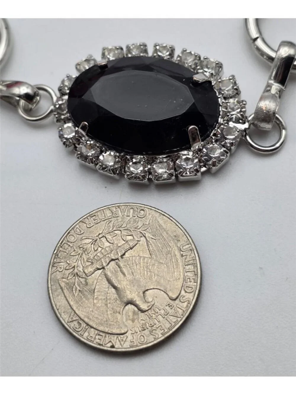 Black Faceted Glass Crystal Chain Belt Silver Tone Adjustable 44 In Statement